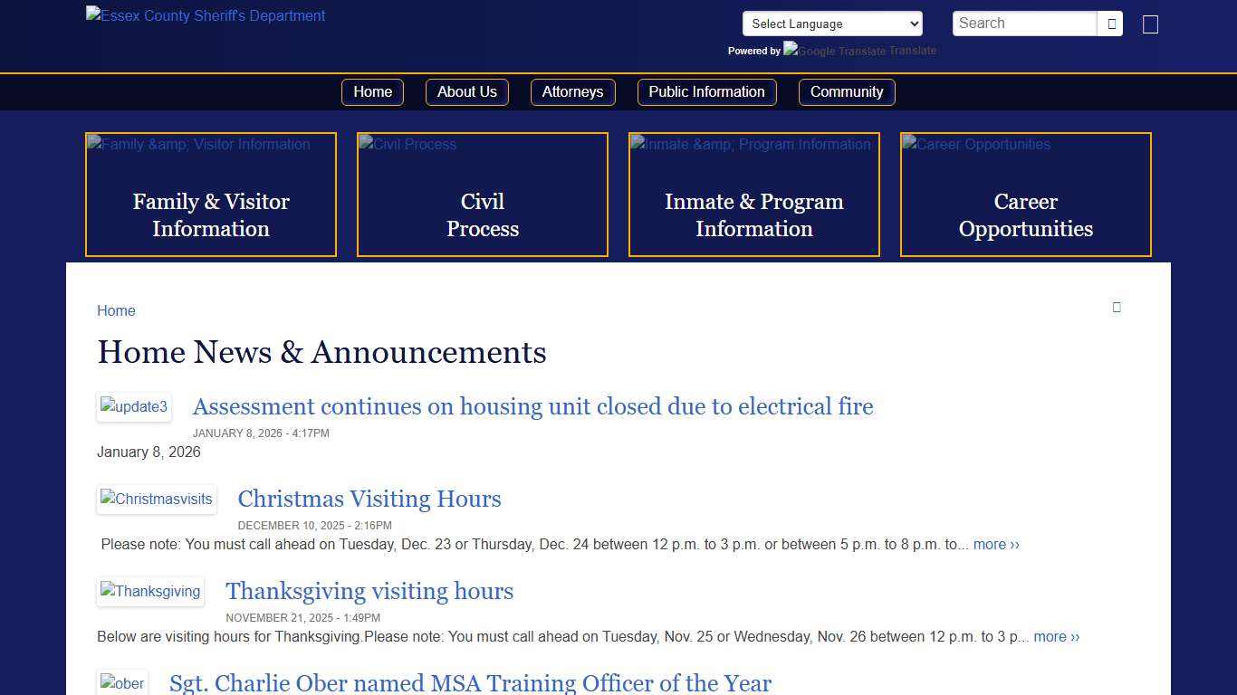 Home News & Announcements Essex County Sheriff's Department