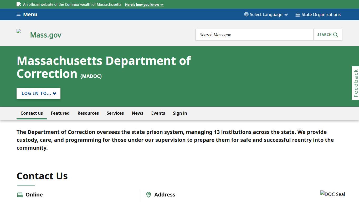 Massachusetts Department of Correction Mass.gov
